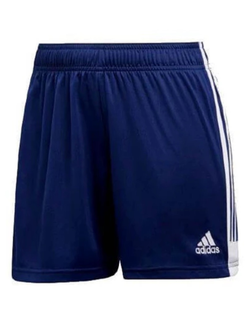 adidas Tastigo 19 Womens Navy Blue Athletic Shorts with White Stripes